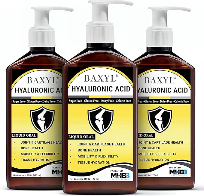 BAXYL - Liquid Hyaluronic Acid for Joint Relief Supplement (Vegan Gluten-Free Non-GMO Patented Oral MHB3) (3 Pack)