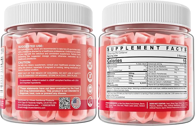 Vitamin B1 &amp Methylated Vitamin B Complex Gummies - All B Vitamins Benfotiamine Thiamine &amp Inositol Methylated B1 B2 B6 Multivitamins L-methylfolate Methyl B12 for Nerve Cognition Energy