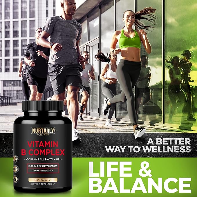 Vitamin B Complex - Contains All Essential B Vitamins - B1 B2 B3 B5 B6 B7 B9 B12 and Biotin - Super B Complex Vitamins for Energy Immunity and Mood Support - 90 Tablets