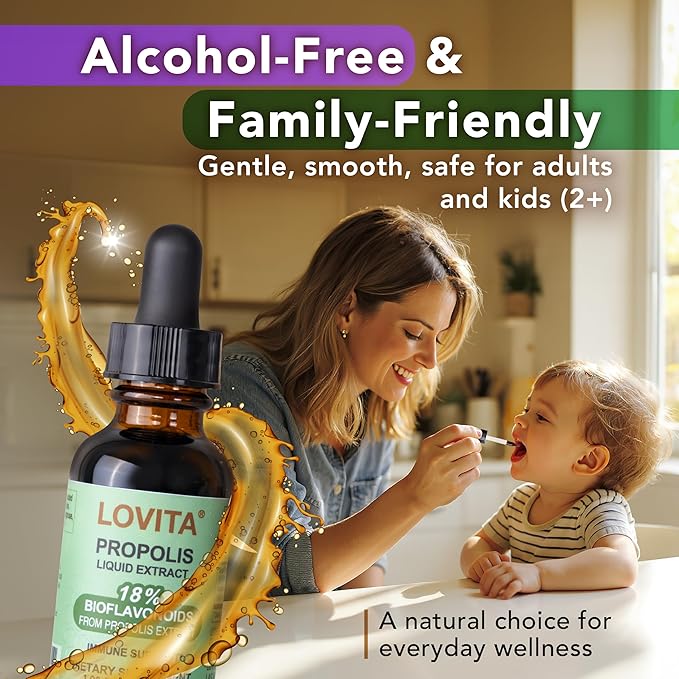 LOVITA 6-Pack Propolis Family Bundle - 3 Liquid Extract Drops &amp 3 Throat Sprays 18% Bioflavonoids High Potency Bee Propolis for Daily Wellness (6 Pc)