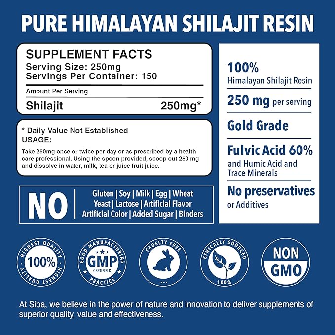 Siba Pure Himalayan Shilajit Resin for Men &amp Women - Triple Purified with 85+ Trace Minerals &amp 70% Fulvic Acid for Daily Use - Pure Shilajit for Natural Energy Stamina &amp Nutrient Absorpti