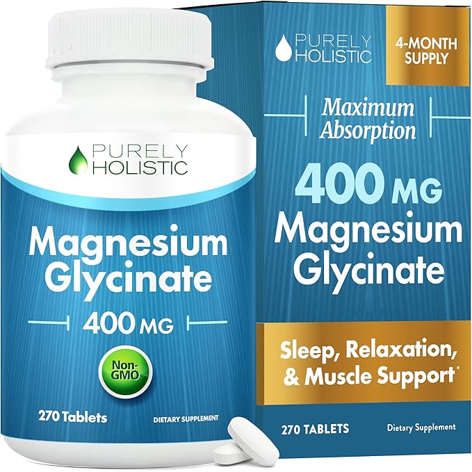 Magnesium Glycinate 400mg | 4+ Month Supply | Sleep Relaxation &amp Muscle Support | High Absorption Chelated Magnesium Supplement for Women &amp Men | Gentle on Digestion | Vegan | 270 Tablets