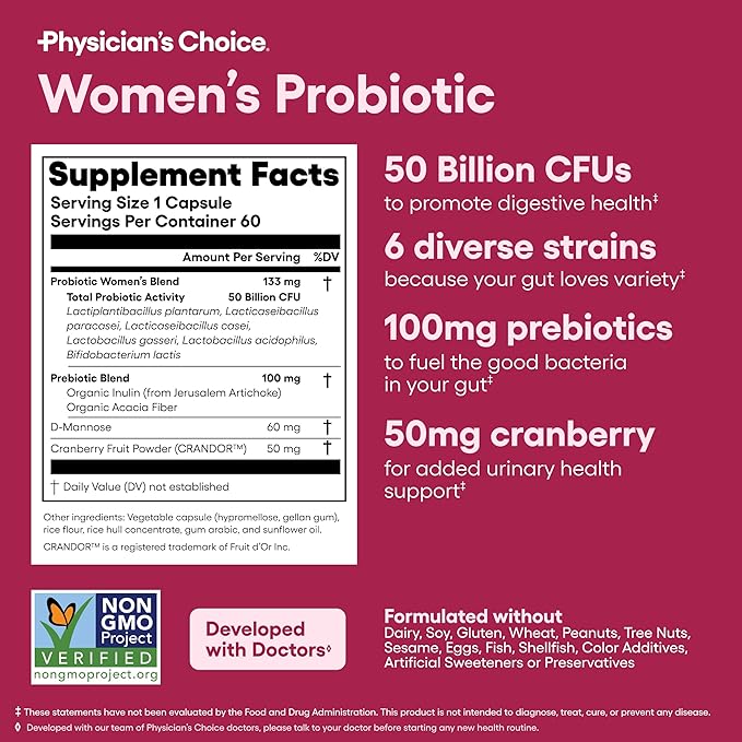 Physician's CHOICE Women's Probiotic 60 Count + Easy Mix Fiber Bundle