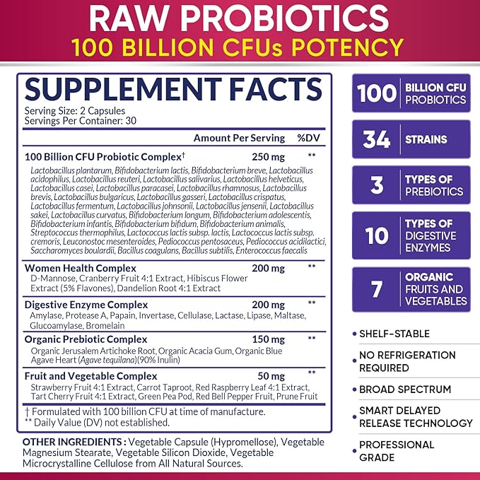 Wholesome Wellness Dr. Formulated Raw Probiotics for Women 100 Billion CFUs + Digestive Enzymes 1000MG Plus Prebiotics &amp Probiotics Supplement Bundle