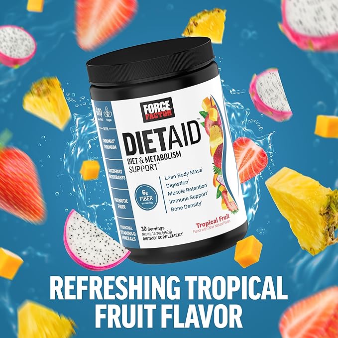 Force Factor Diet Aid Powder Metabolism Booster &amp Diet Support Supplement for Lean Body Mass with 15x More Absorbable Chromium Refreshing &amp Delicious Tropical Fruit 30 Servings