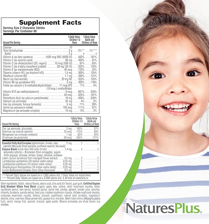 NaturesPlus Animal Parade Gold Children's Multivitamin - Orange Flavor - 120 Chewable Tablets Pack of 2 - Gluten Free - 120 Total Servings