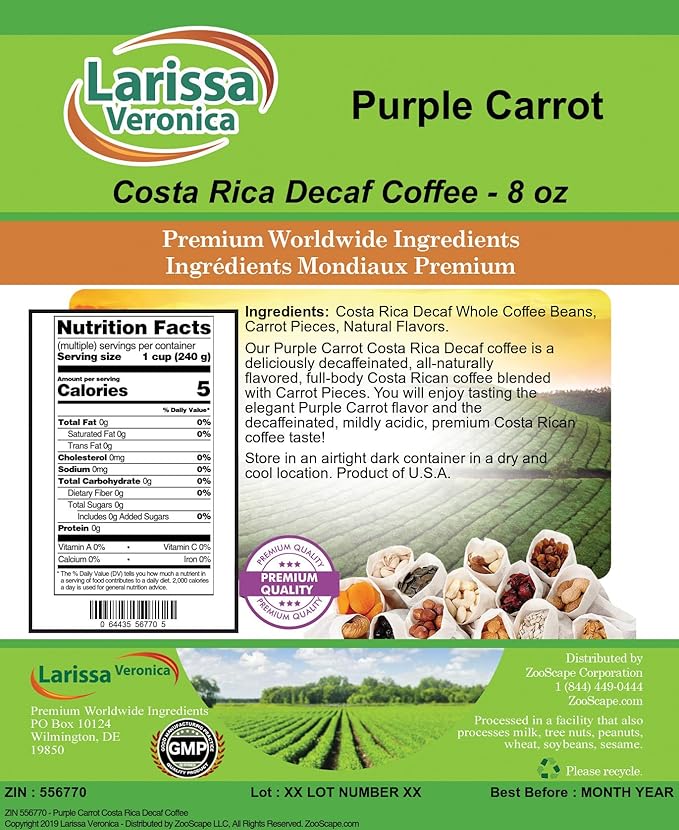 Purple Carrot Costa Rica Decaf Coffee (Gourmet Naturally Flavored Whole Coffee Beans) (8 oz ZIN: 556770)