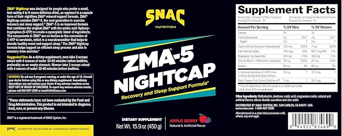 ZMA®-5 Nightcap Rapid Recovery Drink Mix with 5-HTP Zinc &amp Magnesium - Supports Deep Sleep Muscle Recovery &amp Endurance Non-Stimulant Pre-Workout Great for Men &amp Women - 450 Grams