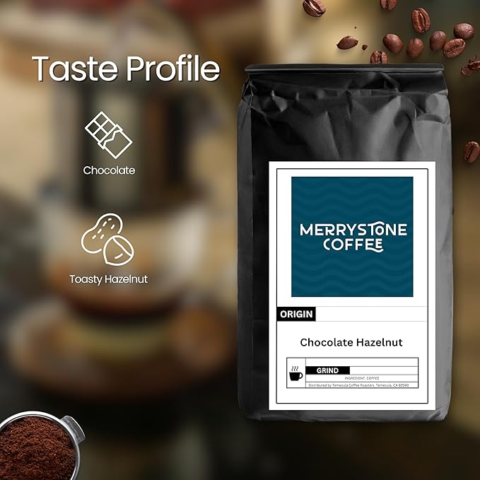 Merrystone Chocolate Hazelnut Coffee Roasted to Order Medium Roast 12 oz Coarse Grind
