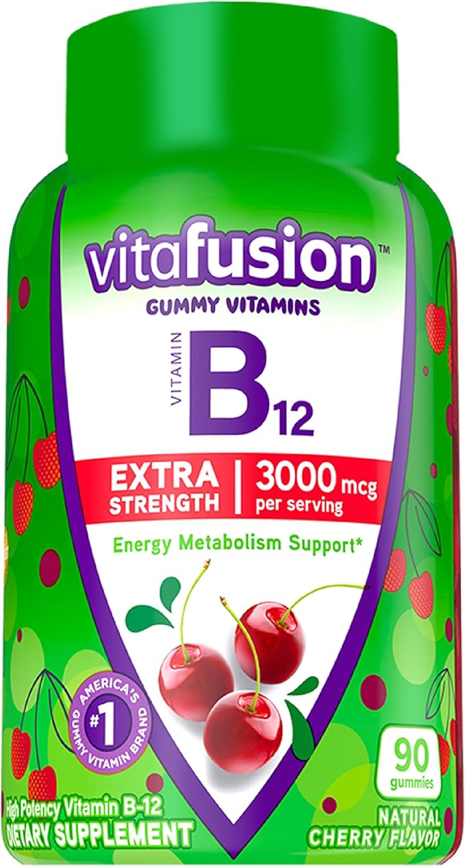 Vitafusion Fiber Well Fit Gummies Supplement 90 Count (Packaging May Vary) &amp Extra Strength Vitamin B12 Gummy Vitamins for Energy Metabolism Support