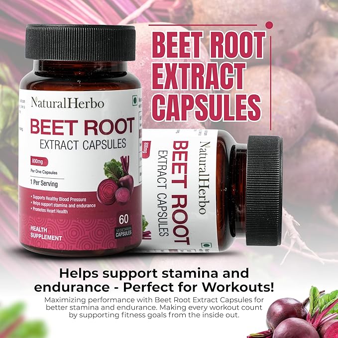 Beet Root Capsules 800mg Tablets | Vegan Beetroot Supplement for Energy Circulation &amp Heart Support | Antioxidant Boost Extract Supplement | Ayurveda Suggested 60 Count