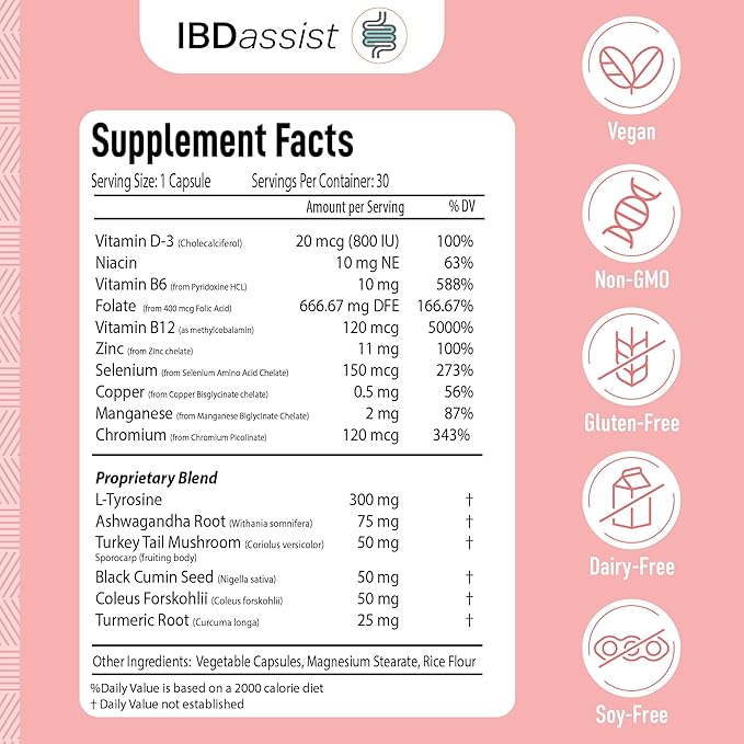 IBDassist™ Hashi Aid Thyroid Support for Women &amp Men - Thyroid Supplement for Hashimoto's Disease &amp Hypothyroidism* - Packed with Ashwagandha Selenium Zinc Essential Vitamins &amp More - 3