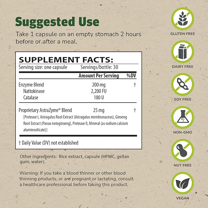 Master Supplements NattoStim - 30 Delayed Release Vegetable Capsules - Circulatory &amp Immune Support - Vegan Gluten Free - 30 Servings