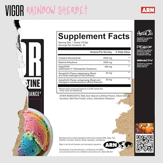 Arms Race Nutrition | ARN | Vigor Advanced Creatine Formula (30 Servings Rainbow Sherbet)