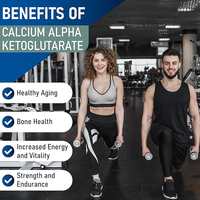 LongJuvity Calcium Alpha-Ketoglutarate Time Release AKG Supplement (1000mg Per Serving) - Gut Health Bone Health Anti Aging &amp Longevity - Independently Lab Tested (60 Enteric Coated Capsules)