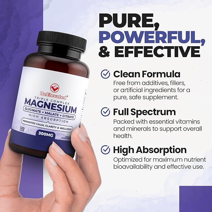 Triple Magnesium Complex Supplement – 300mg Fast-Acting Magnesium Glycinate and Citrate Combo with Malate for Relaxation Sleep &amp Well-Being – Natural Vegan Non-GMO 120 Capsules (2 Pack)