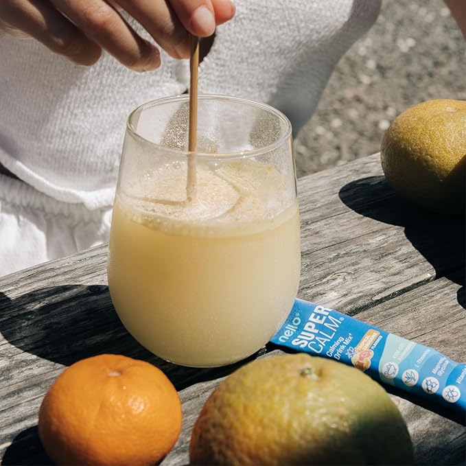 Nello Supercalm Powdered Drink Mix Cortisol Reducer* and Sleep Aid Supplement L Theanine Ksm-66 Ashwagandha Magnesium Glycinate Vitamin D 3 No Sugar Non GMO 20 Ct Tropical Tangerine