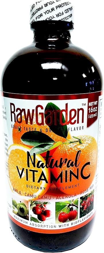 Raw Garden Natural Liquid Vitamin C with Rose HipAmlaCamu Camu Acerola 1 Pack 16 OZ Glass Bottle