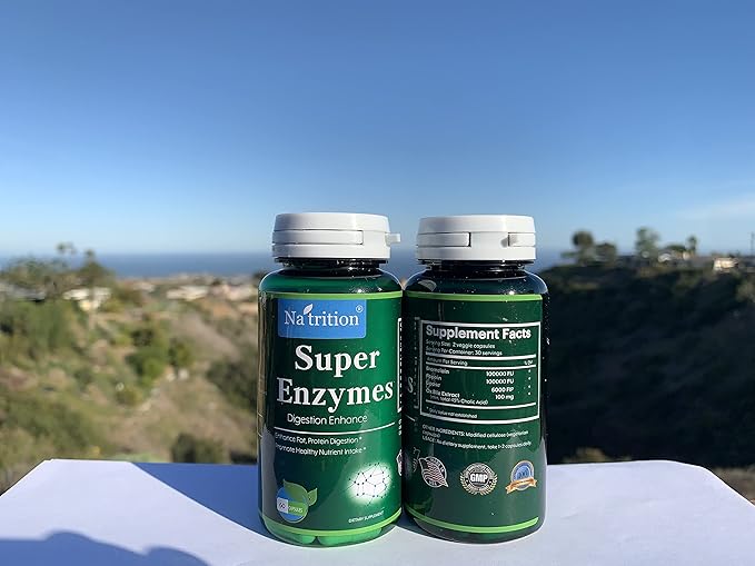 Na'trition Super Enzymes Digestion Enhance Formula 100000 FU Bromelain Papain Lipase Blend -60 Veggie Capsules