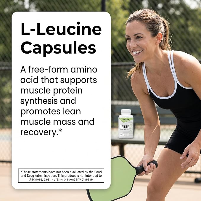 NutraBio L-Leucine Supplement - Optimal Amino Acid for Muscle Growth &amp Recovery - Naturally Fermented Free Form Leucine Amino Acids Supplement- Vegan Non-GMO Gluten Free - 400mg 180 Capsules