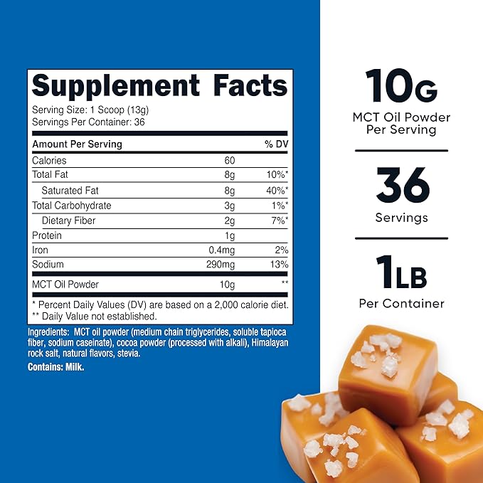 Nutricost Premium MCT Oil Powder (1 LB) (Salted Carmel) - Best for Keto Ketosis and Ketogenic Diets - Non-GMO and Gluten Free Medium Chain Triglyceride