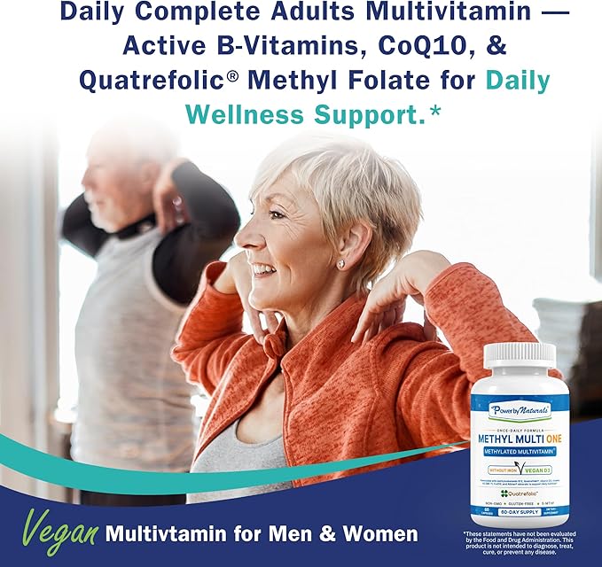 Power By Naturals Methyl Multi One – Iron-Free Methylated Multivitamin with 5-MTHF Methyl B12 &amp CoQ10 – Methylation Support for Men &amp Women – Vegan Non-GMO – 60 Capsules (2-Month Supply)