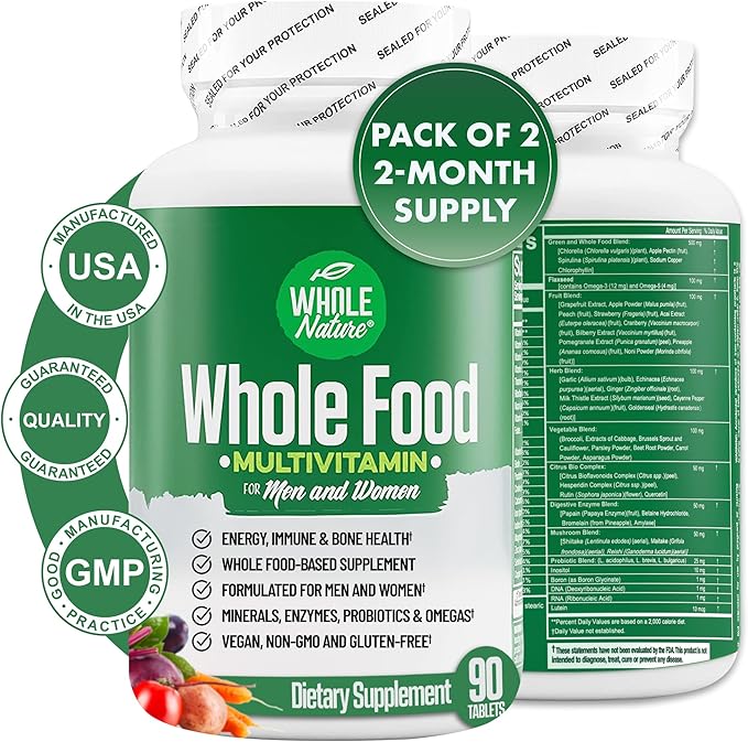 Whole Food Multivitamin for Men and Women Complete Daily Superfood Vitamins Plus Minerals Digestive Enzymes Probiotics and Omegas. Plant Based Multi Vitamin Non GMO (2)