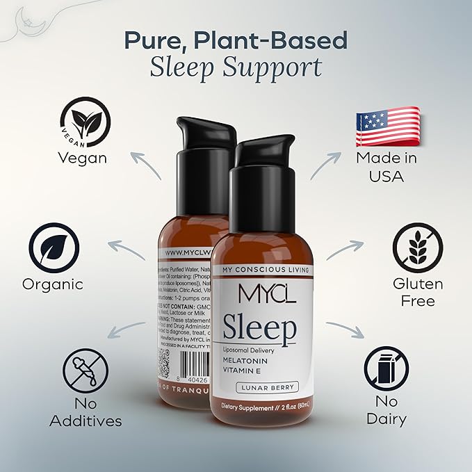 Sleep Liposomal Supplement with Low-Dose Liquid Melatonin Kids and Adults - Relaxation Aid Deep Restorative Sleep Support - Vegan and Clean - Advanced Absorption - Berry Flavor - 60 Pump Servings