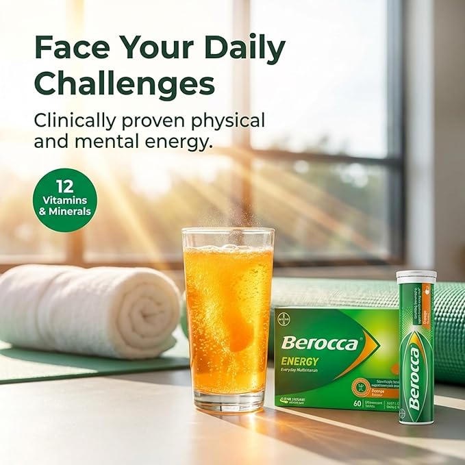 Berocca Energy Vitamin B &amp C Orange Flavour Effervescent Tablets 60 Pack