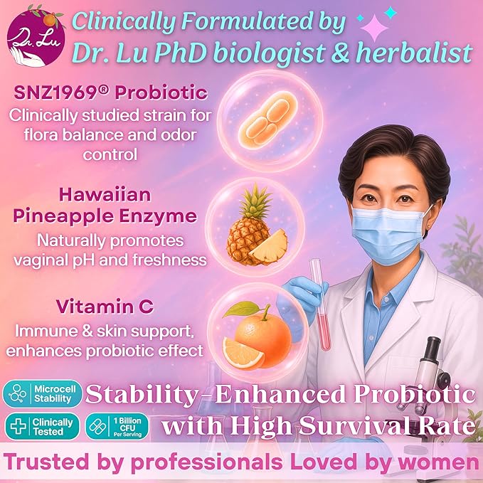 Dr. Lu Happy Girl Feminine Balance Gummies | Pineapple Gummies for Women pH Balance with Probiotics &amp Immune Support | Delicious &amp Naturally Flavored Sugar-Free Vegan - 60 Count