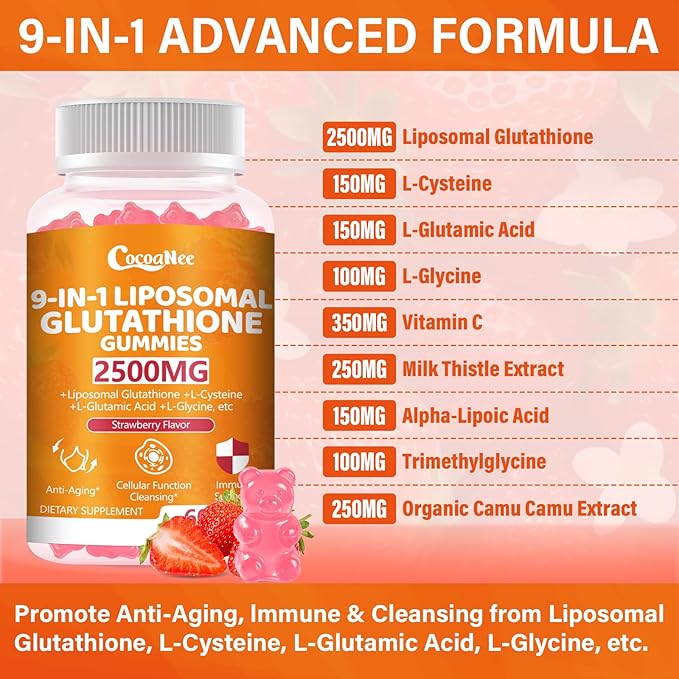 2 Packs 2500MG Liposome Glutathione Gummies Composite L-Cysteine Collocation Milk Thistle Increas 98% Absorption Rate Antioxidant Anti-Aginga