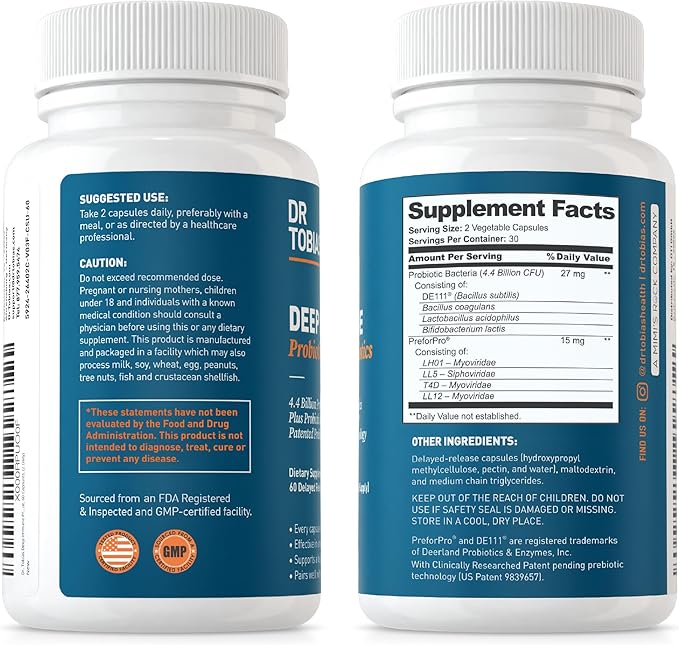 Dr. Tobias Deep Immune Probiotics &amp Prebiotics and Psyllium Daily Supports Digestive Health Gut Immune Function Daily Fiber Supplement in Support of Colon Health with 4.4. Billion CFU