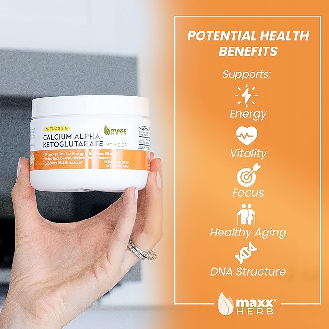 Maxx Herb Calcium Alpha - Ketoglutarate (Ca-AKG) Pure Calcium AKG Powder for Energy Vitality Mental Focus Clarity &amp DNA Structure Gluten Free - 100 Gram Jar (67 Servings) (3.53 Ounce (Pack of