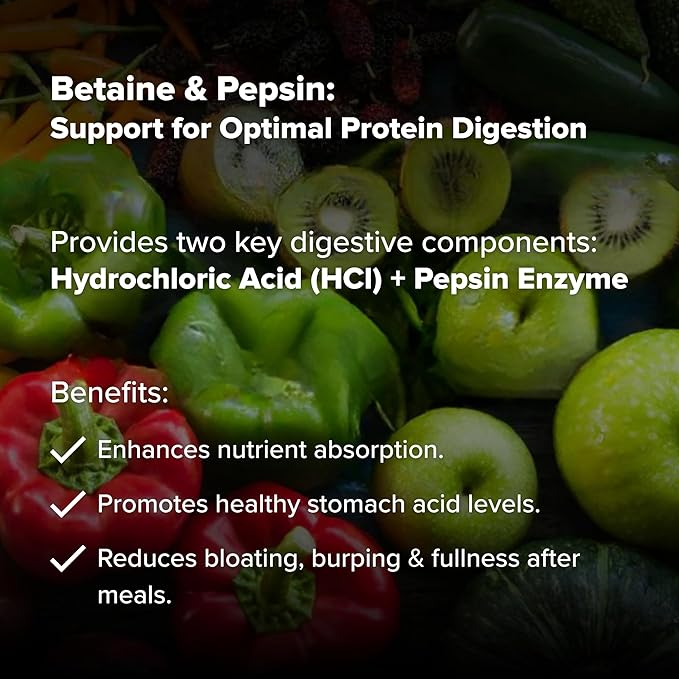 OC Integrative Medicine Betaine &amp Pepsin by Dr. Rajsree MD | Supports Protein Digestion Nutrient Absorption &amp Digestive Comfort | Betaine HCl + Pepsin Formula | 225 Capsules