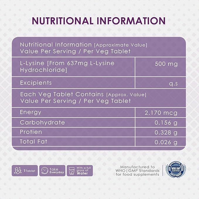 AMBROSIAL L-lysine | High Strength L-lysine Tablets 500mg (Pack of 1-120 Tablets)