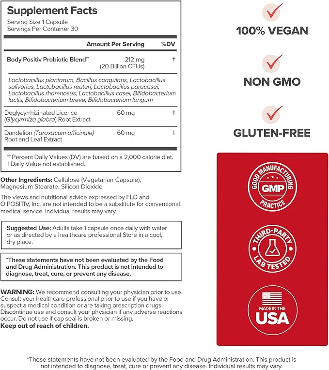 O Positiv URO Women’s Probiotic – All-in-one Probiotic for Women - Vaginal Gut Skin and Oral Microbiome Health – 20B+ CFUs Licorice Root Dandelion – Non-GMO Vegan Gluten-Free – 30 Capsules