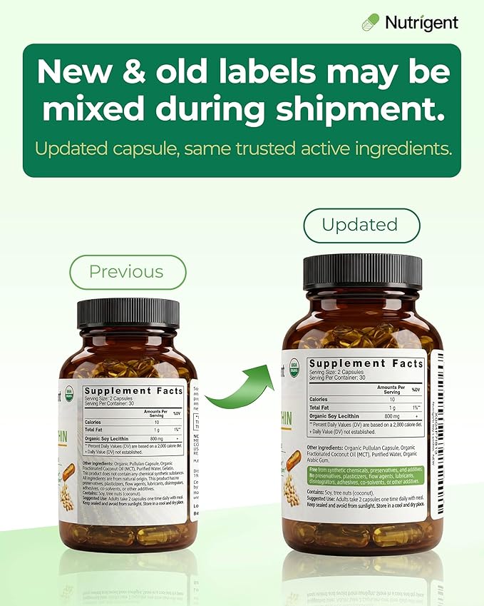 USDA Organic Soy Lecithin Supplement 800 mg High Absorption Liquid Organic Capsules Choline Lecithin Supplement for Brain &amp Liver Health Support Non-GMO Gluten Free 60 Count