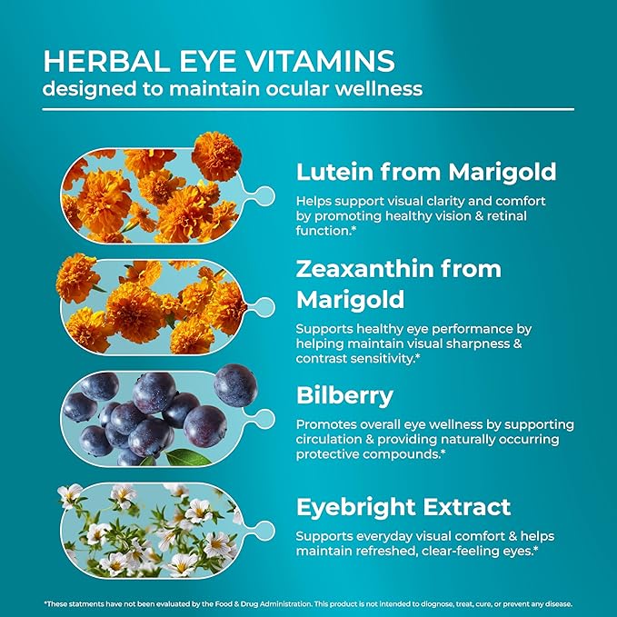 PUREHEALTH RESEARCH Complete Vision Formula - Eye Vitamins &amp Mineral Supplement - Lutein and Zeaxanthin Supplements for Men &amp Women - with Eyebright Herb Zinc Copper Bilberry &amp More - 6