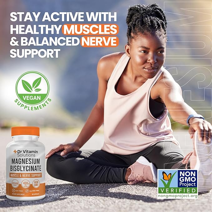 Magnesium Glycinate 400mg (Buffered Magnesium Bisglycinate Chelate) | Albion® Chelated Magnesium for Muscle &amp Nerve Support + Calm | High Absorption Gentle on Stomach | Non-GMO 60 Vegan Capsules