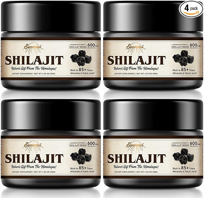 Sennasi Shilajit Pure Himalayan Organic Shilajit Resin - 600mg Maximum Potency Natural Organic Shilajit Resin with 85+ Trace Minerals &amp Fulvic Acid for EnergyImmune Support30 Grams (4 Pack)
