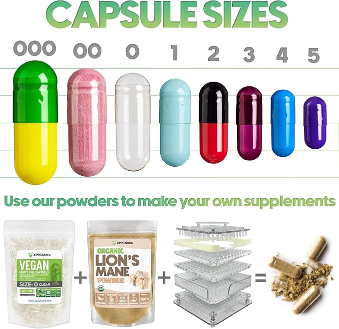 XPRS Nutra Vegan Size 3 Separated Capsules- 1000 Count Premium Empty Caps Separated in Bags - Clear Empty Capsules - Pills for DIY Supplement Filling