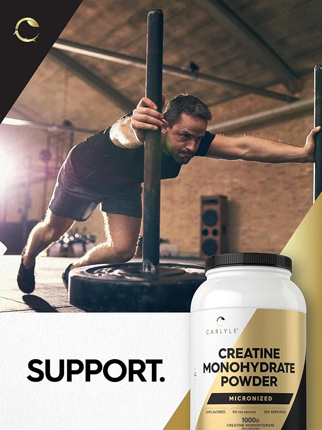 Carlyle Creatine Monohydrate Powder 5000mg | 200 Servings | Unflavored | 2.2lbs | Micronized Creatine Supplement | Vegan Non-GMO Gluten Free