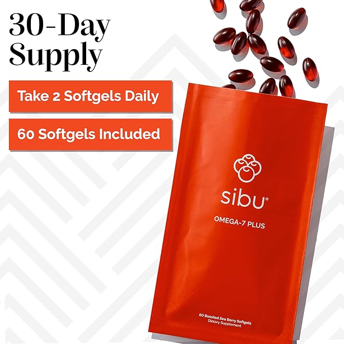 sibu Sea Buckthorn Omega-7 Plus Softgels (30 Day Refill) – Blend of Sea Buckthorn Oil and Plant-Based Vitamin D3 &amp Omega-3 DHA