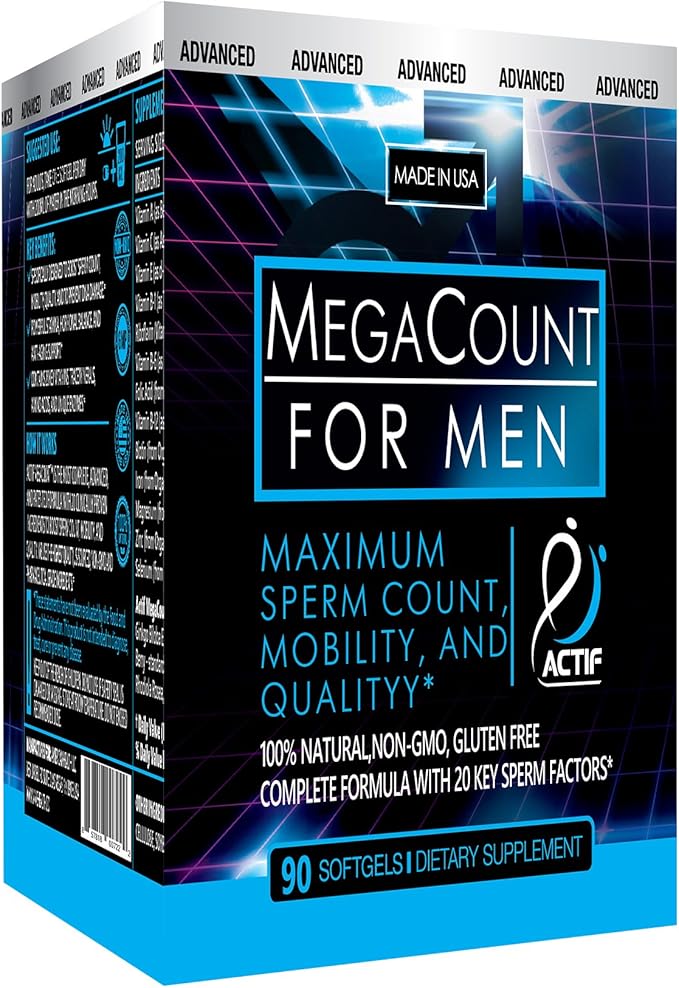 ACTIF MegaCount for Men - Maximum Fertility Support and Sperm Count Booster Clinically Proven to Improve Sperm Count and Motility - Non-GMO Made in USA 90 Count