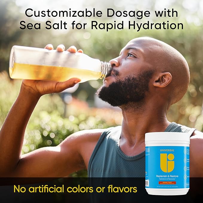 Universal U Replenish &amp Restore Powder Hydration &amp Recovery Promotes Muscle Repair and Growth Custom Dosing L-Lysine L-Glutamine L-Tryptophan No Artificial Flavors 30 Servings (Mango T