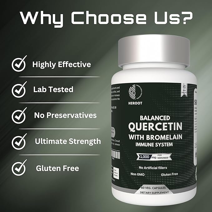 500mg Quercetin with Bromelain Capsules: Respiratory Support Non-GMO | Gluten Free | Supports Overall Health &amp Well Being (60 Capsules)