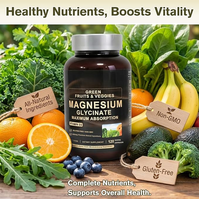 Magnesium Glycinate 500mg 2 Pack (120 Capsules Each) | Pure Magnesium Complex with Vitamin D3 | High Absorption Supplement for Men &amp Women | Gentle Magnesium Glycinate Capsules