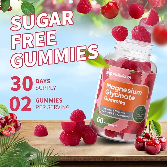Magnesium Glycinate Gummies Sugar Free Magnesium Supplement w/Ashwagandha Zinc Vegan Magnesium Glycinate Supplement for Adults - 120 Cherry Gummies