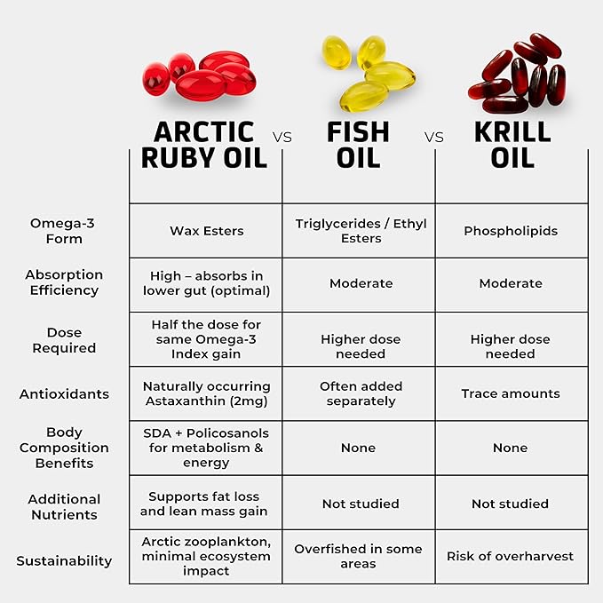 Arctic Ruby Oil - Omega 3 Supplement with Astaxanthin 2mg - Contains Essential Fatty Acids &amp Antioxidants - Supports Heart Brain Eye Skin Joint &amp Immune Health - 60 Softgels (3 Pack)
