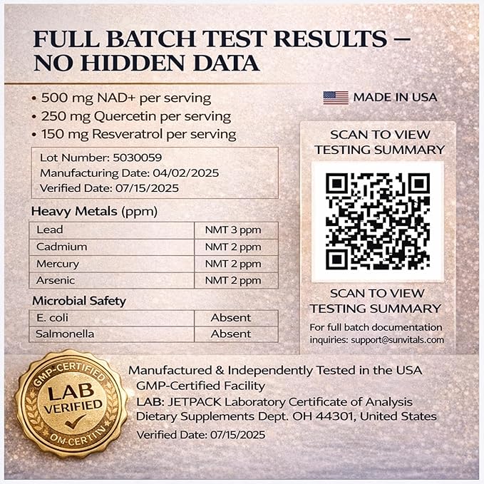 Natural NAD+ Supplement 500 mg with Resveratrol &amp Quercetin | Cellular Energy &amp Healthy Aging Support for Women | Non-Stimulant | GMP-Certified | 3rd Party Tested | 60 Vegan Capsules | Made in